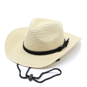 Summer western straw cowboy hat with 9cm wide brim and adjustable chin strap