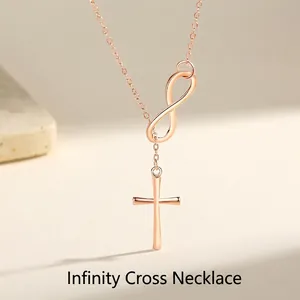 925 Sterling Silver Infinity Cross Pendant Necklace For Women Polished Minimalist Religious Infinity Symbol Jewelry Gift