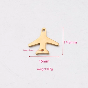 Gold airplane stainless steel mirror pendant with size dimensions and weight info