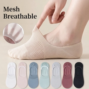 Women No Show Socks Mesh Breathable Cotton Blend Lace Low Cut Invisible Boat Socks Silicone Anti Slip Heel Summer Casual