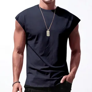 Men's summer sleeveless T-shirt in dark blue, featuring a relaxed crew neck fit