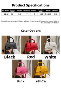 Size chart and dimensions for small PU leather crossbody bag with multi-color options