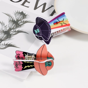 Cartoon alien shark hair clips set featuring UFO designs and colorful glossy finish