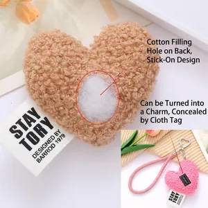 Brown heart-shaped plush accessory for DIY clothing and hats with filling hole