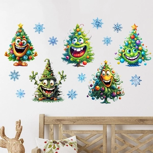 Festive Christmas tree and snowflake wall decals for cozy living room bedroom decoration