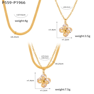 Detailed size chart for gold plated double layer necklace with clover pendant specs