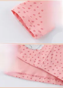 Detail of pink polka dot cotton dress showing high-quality stitching on cuffs and hem