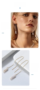 Detailed view of Baroque freshwater pearl threader earrings in s925 sterling silver