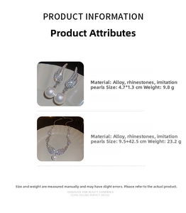 Detailed dimensions and weight specifications for zircon wing pearl jewelry set