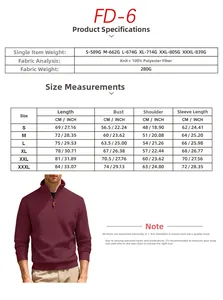 Detailed size chart for men's jacquard stand collar sweatshirt with 100% polyester specs