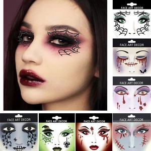 Halloween face tattoo stickers with spider web and blood designs for party makeup art