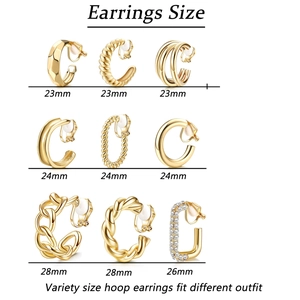 Size guide for gold geometric hoop earrings with rhinestones from 23mm up to 28mm