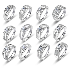 Men Luxury Adjustable Open Ring Eco Friendly Copper Inlaid Round Square Cubic Zirconia Fashion Jewelry