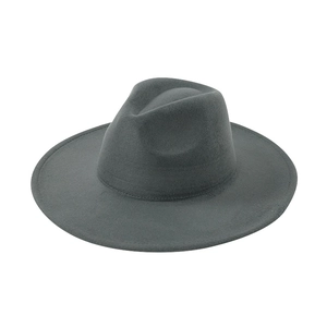 Classic mid-grey wide brim wool felt jazz fedora hat with a pinched crown for men and women