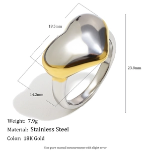 Elegant 18K gold plated stainless steel heart ring for women with 45-degree angle view