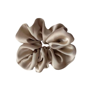 Champagne silk satin scrunchie with elegant pleated texture for women hair accessory