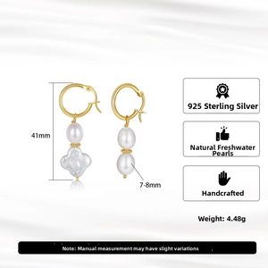 Detailed size measurement of asymmetrical S925 silver natural freshwater pearl earrings