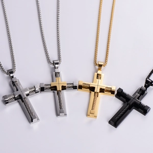 Cross Pendant Necklace Stainless Steel Woven Cable Industrial Punk Style Jewelry Fashion Accessory For Men