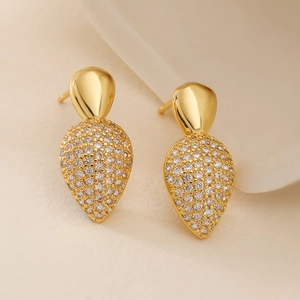 Exquisite 18K gold plated teardrop stud earrings with pavé set zircon stones for women