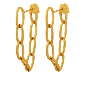 Minimalist Titanium Steel Double Chain Drop Earrings For Women Fashion Geometric Link Tassel Dangle Earrings Daily Jewelry