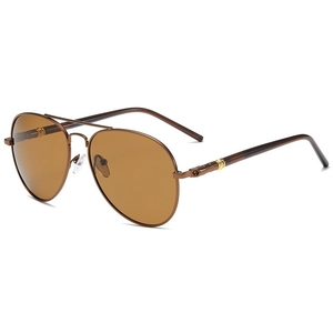 Classic polarized photochromic aviator sunglasses with brown lenses and metal frame