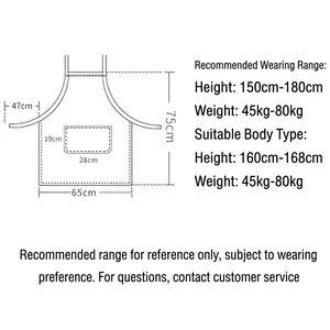 Tablier de cuisine en toile avec essuie-mains et poches, guide des tailles 75x65cm femme