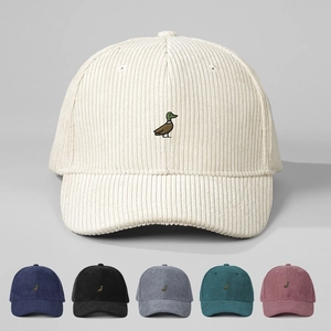 Corduroy Baseball Cap With Duck Embroidery Mallard Pattern Retro Adjustable Casual Sun Hat For Men Women