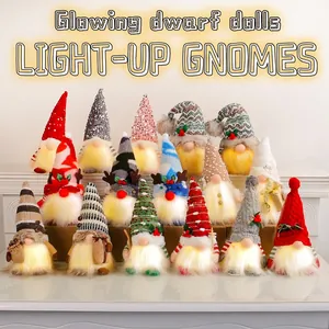 Christmas Gnomes Decorations LED Light Up Faceless Doll Glowing Elf Ornament Knitted Sequin Plush Holiday Home Decor