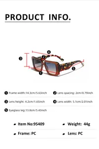 Detailed size specifications and dimensions for Y2K oversized square sunglasses