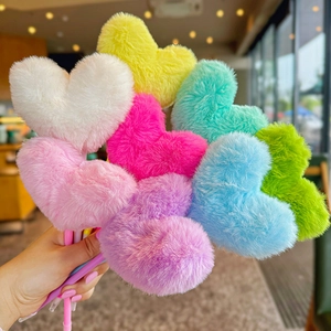 Cute Heart Shaped Plush Ball Ballpoint Pen Colorful Plastic Writing Pens For Kids Girls Novelty Gift