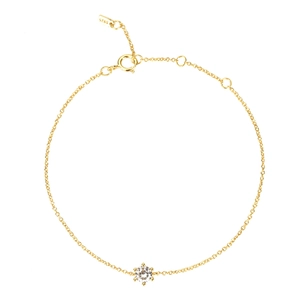 Detail of gold S925 sterling silver bracelet with a sparkling round zircon setting