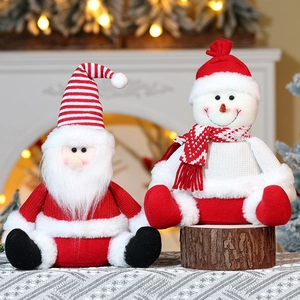 Weihnachts Weihnachtsmann Schneemann Plüschpuppen Ornamente Gestrickter Stoff Kunstpelz Sitzende Haltung Heimtextilien