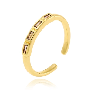 Detail of 18K gold-plated adjustable ring featuring four brown rectangular gemstones