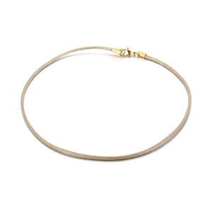 Minimalist beige braided leather cord necklace with a golden lobster clasp and smooth texture