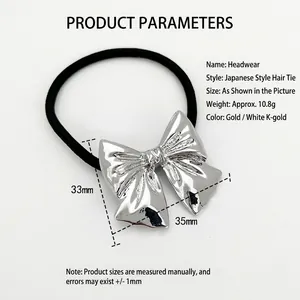 High-elastic black hair tie featuring a polished alloy butterfly bow decoration