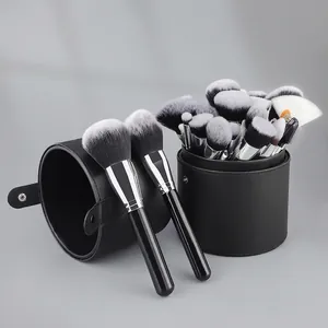 Professional 40pcs makeup brush set with black leather holder for various beauty needs