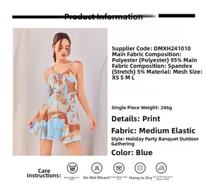 Guida ai materiali dell'abito in rete tie-dye blu con dettagli in poliestere e spandex