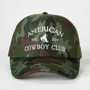 Classic camouflage trucker hat with American Cowboy Club 3D embroidery on front