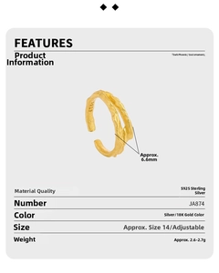Detail view of gold S925 sterling silver open ring with irregular lava texture and 6.6mm width