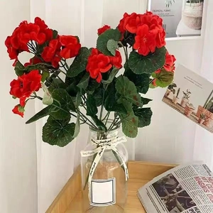 Realistic Artificial Geranium Silk Flowers Bush Faux Floral Arrangement UV Resistant For Outdoor Garden Home Wedding Decor