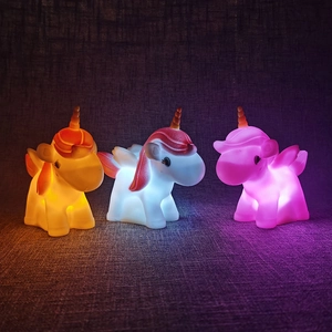 Three unicorn night lights in warm yellow, white and pink purple for bedroom decor