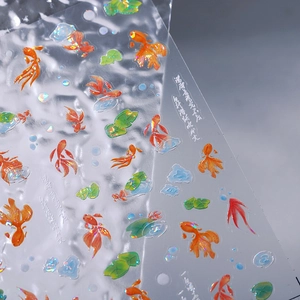 3D embossed goldfish and lotus leaf nail art stickers with metallic texture for DIY manicure
