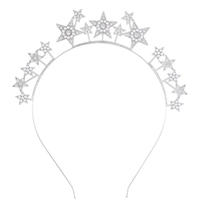 Elegant silver star headband with sparkling crystals and pearls for bridal parties