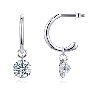 Elegant S925 sterling silver hoop earrings with round brilliant-cut moissanite dangles
