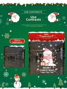 Detailed comparison of snowman static window stickers before and after application