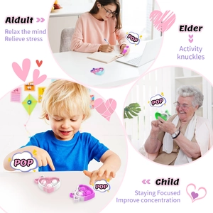 Rainbow heart pop it fidget keychain shown for stress relief in three daily life scenes
