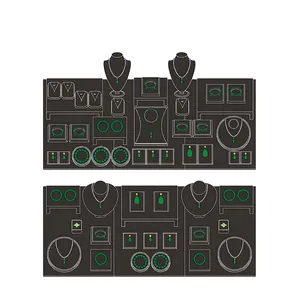 Emerald jewelry display rack layout for necklaces bracelets rings and earrings