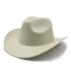 Classic wide-brim western cowboy hat in cream faux suede with elegant rolled edges