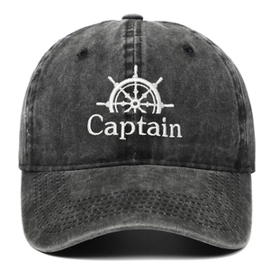 Vintage gewaschene dunkelgraue Baumwoll-Basecap mit weißem Captain-Anker-Stickerei