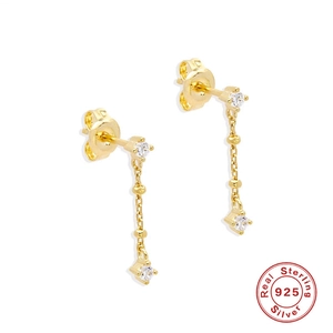 Elegant 925 sterling silver gold fringe earrings with zircon and pearl accents